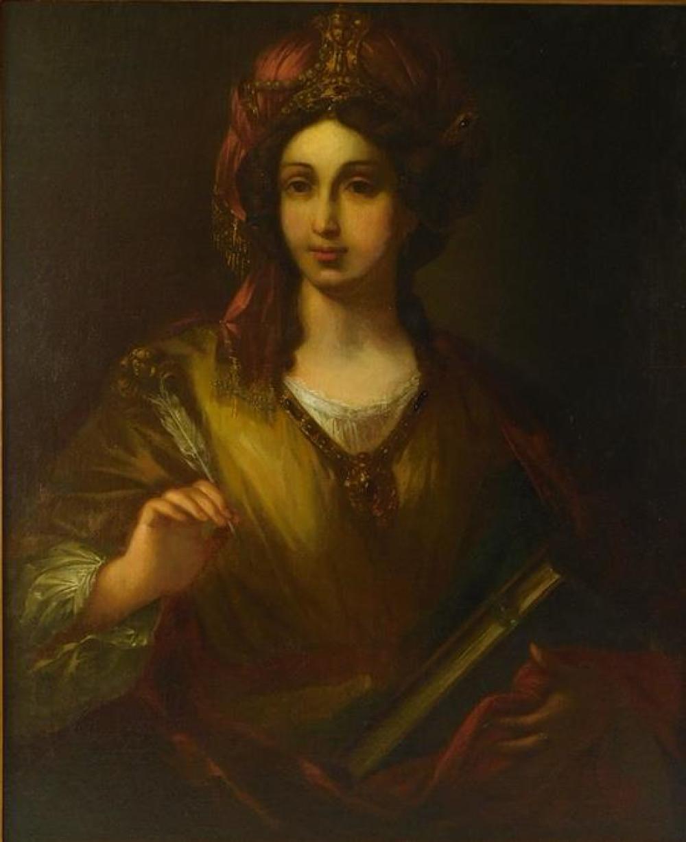 Appraisal: th C oil on canvas portrait of a sibyl in