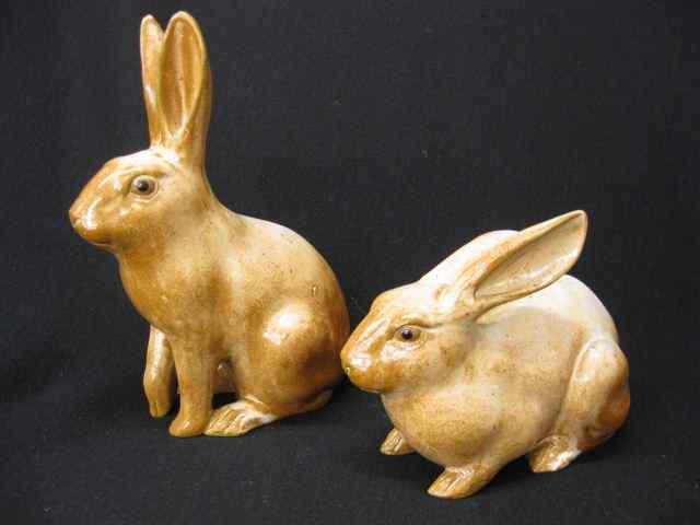 Appraisal: Pair of Japanese Studio Pottery Rabbits signed tallest is ''