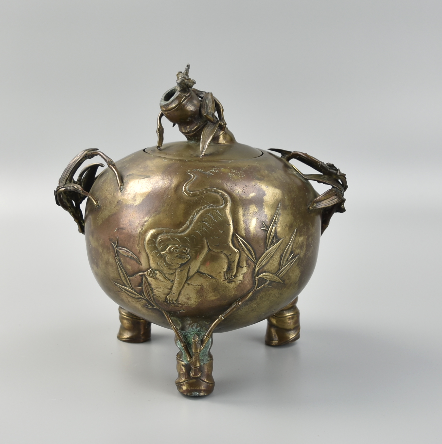 Appraisal: A JAPANESE BRONZE CENSER W BAMBOO DECORATION Japnese a globular