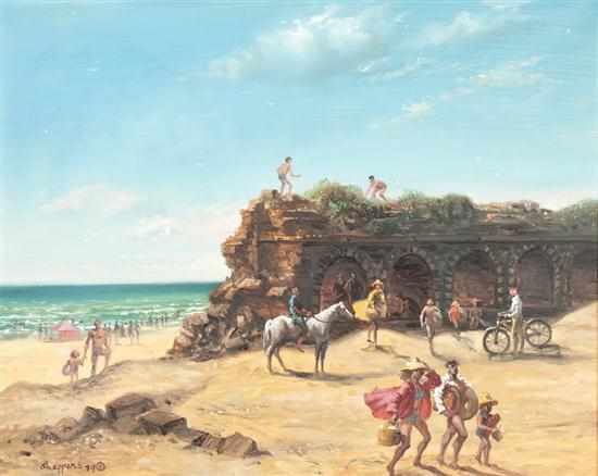 Appraisal: Joseph Sheppard American b Caesarea Aqueduct at Beach oil on