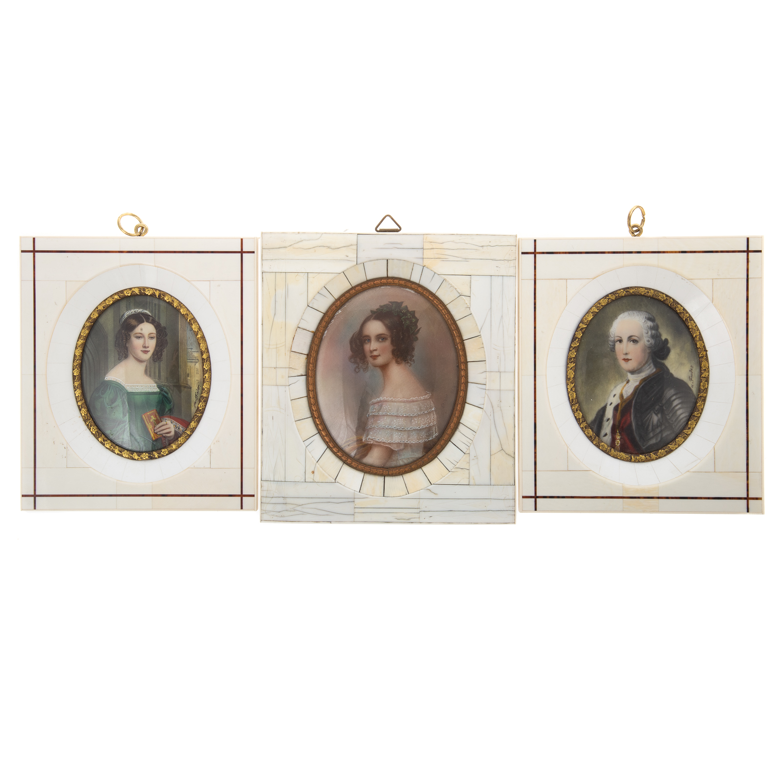 Appraisal: THREE CONTINENTAL PORTRAIT MINIATURES First quarter th century gouache two