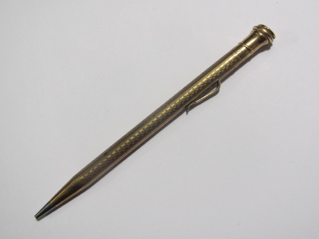 Appraisal: Nine carat gold pencil Hallmarked London