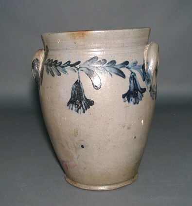 Appraisal: Stoneware crock th c with blue garland decoration and applied