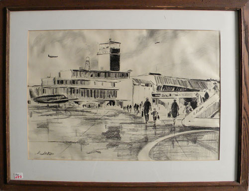 Appraisal: Howard Watson American b charcoal of an airport signed lower