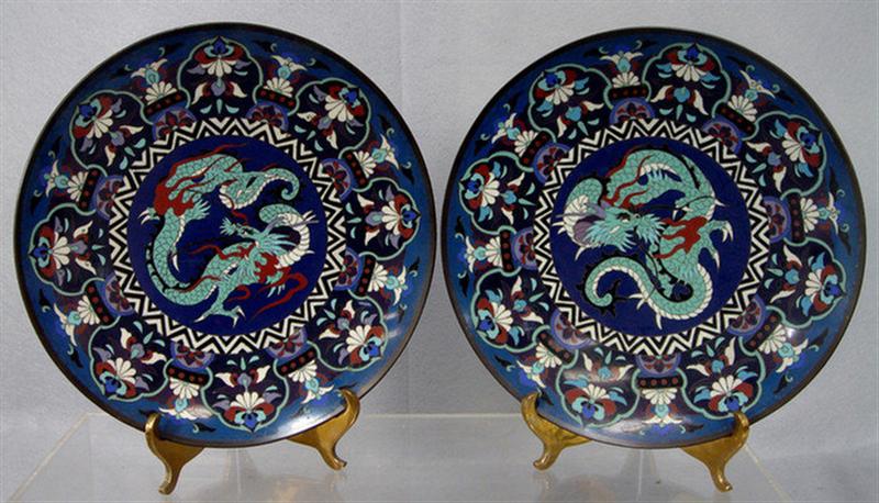 Appraisal: Pair of Meiji Period th c Japanese cloisonn plates dragon