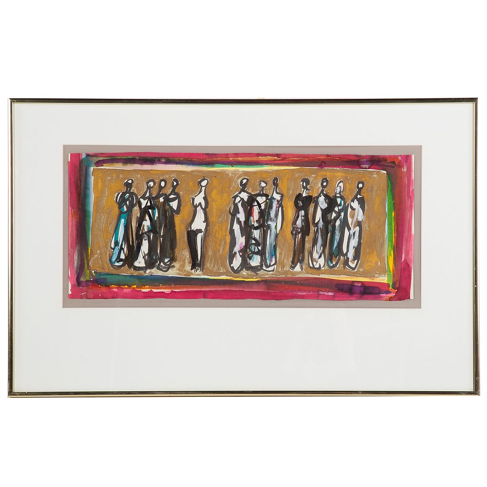 Appraisal: Schmuel Raayoni Procession mixed media Israeli - Unsigned x in