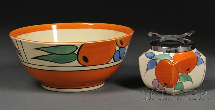 Appraisal: Clarice Cliff Bizarre Ware Oranges Pattern Fruit Bowl and Covered