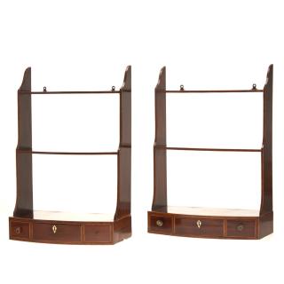 Appraisal: Pair Georgian inlaid mahogany whatnot shelves Pair Georgian inlaid mahogany