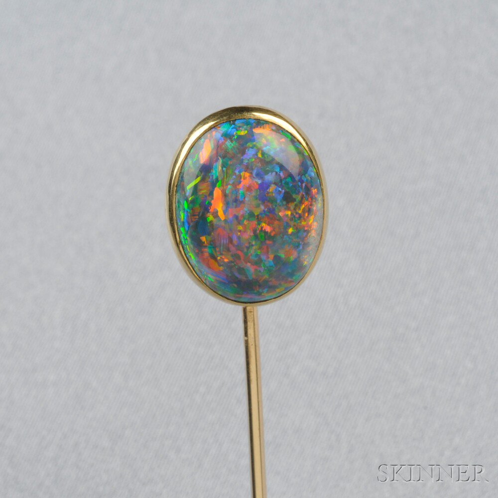 Appraisal: Antique Black Opal Stickpin bezel-set with a cabochon black opal