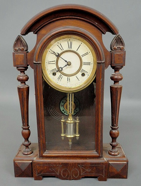 Appraisal: Carved walnut shelf clock with original label Eight Day Niagara