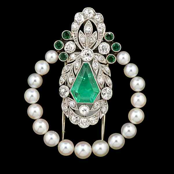 Appraisal: Emerald and Diamond Fur Clip An art deco vintage platinum