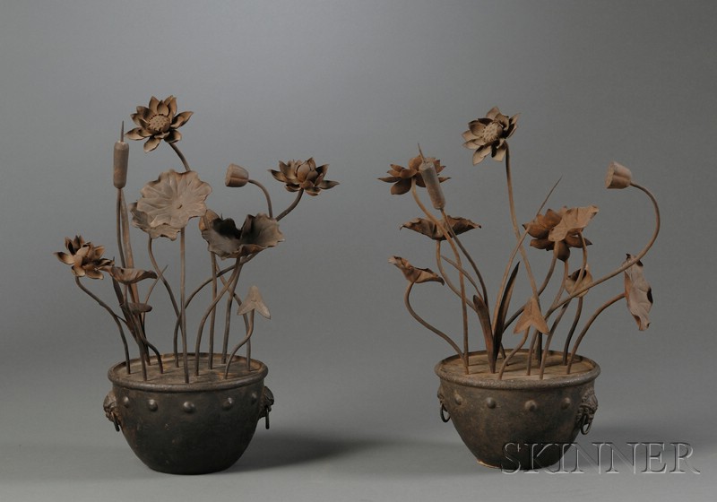 Appraisal: Pair of Floral Arrangements China th th century wrought iron