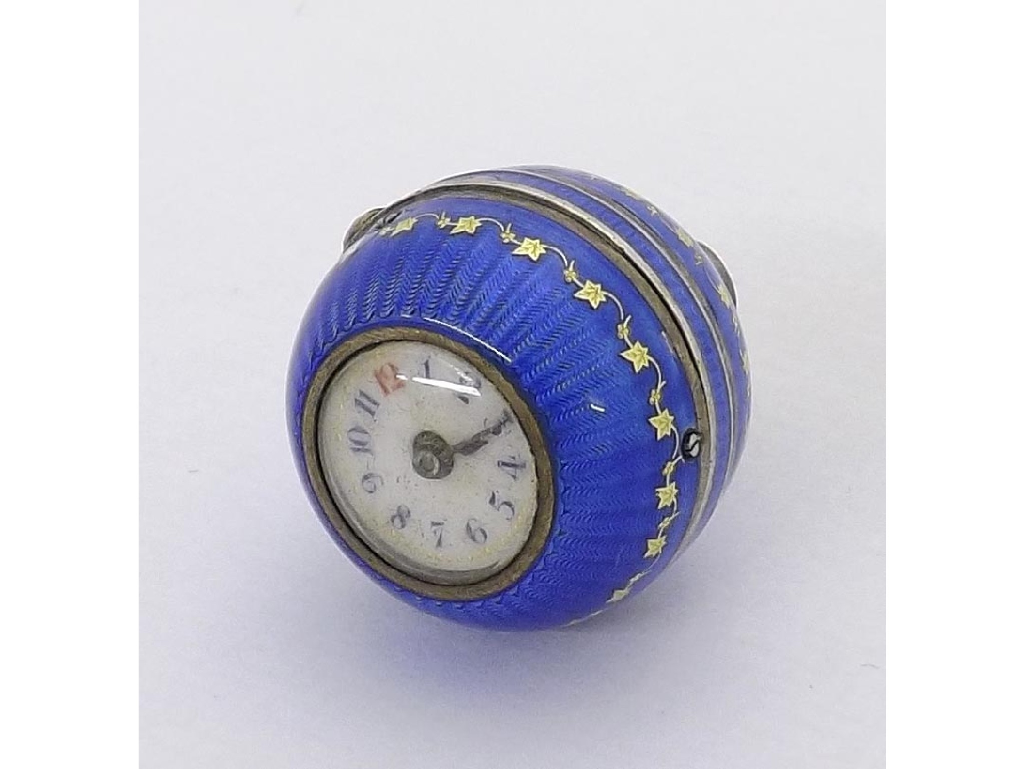 Appraisal: Swiss cylinder silver-gilt and blue guilloche enamel ball pendant watch