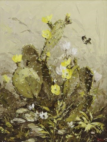 Appraisal: Framed oil painting on art board Cactus in Bloom signed