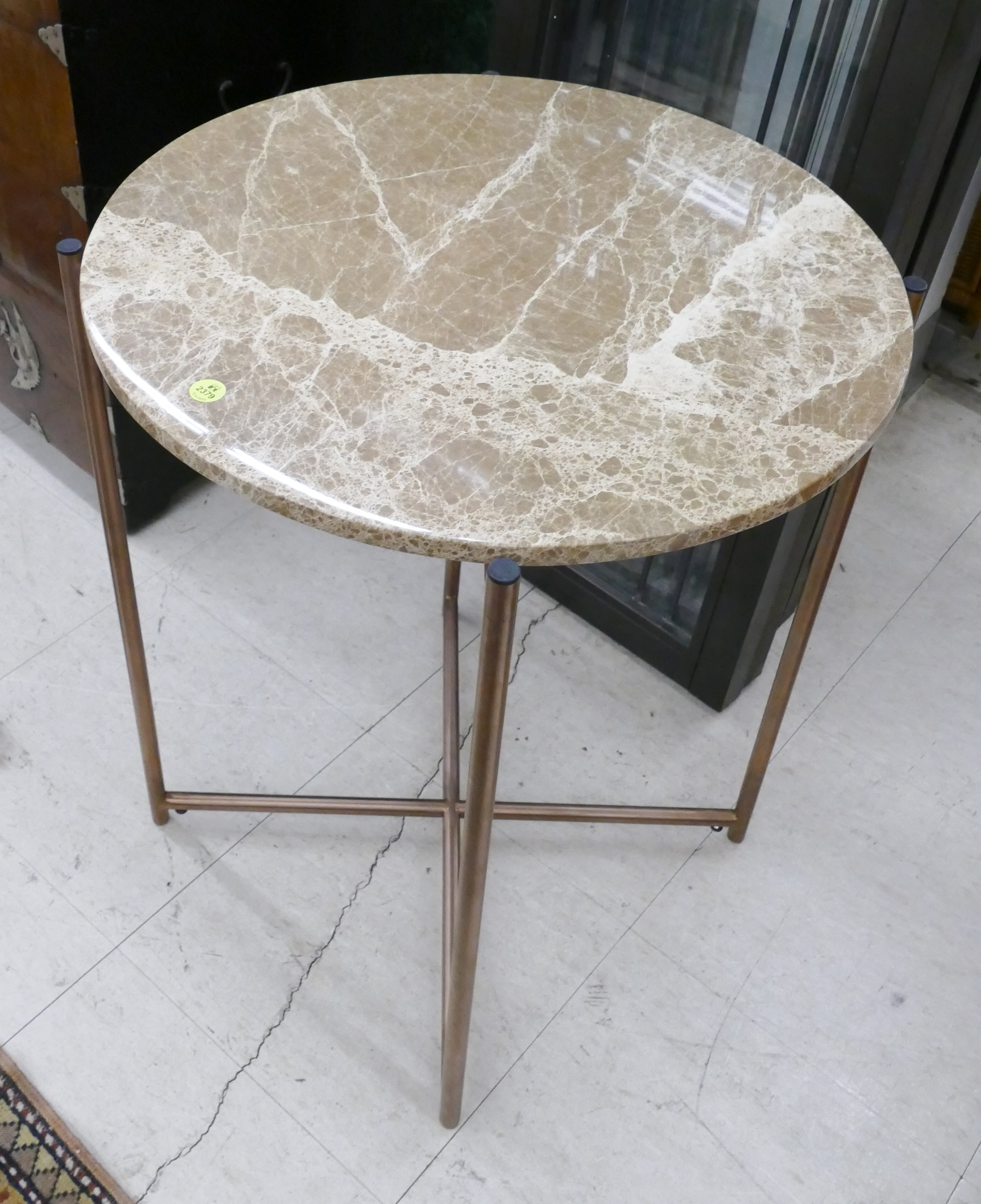 Appraisal: Modern Stone Top Round Metal Side Table- x ''