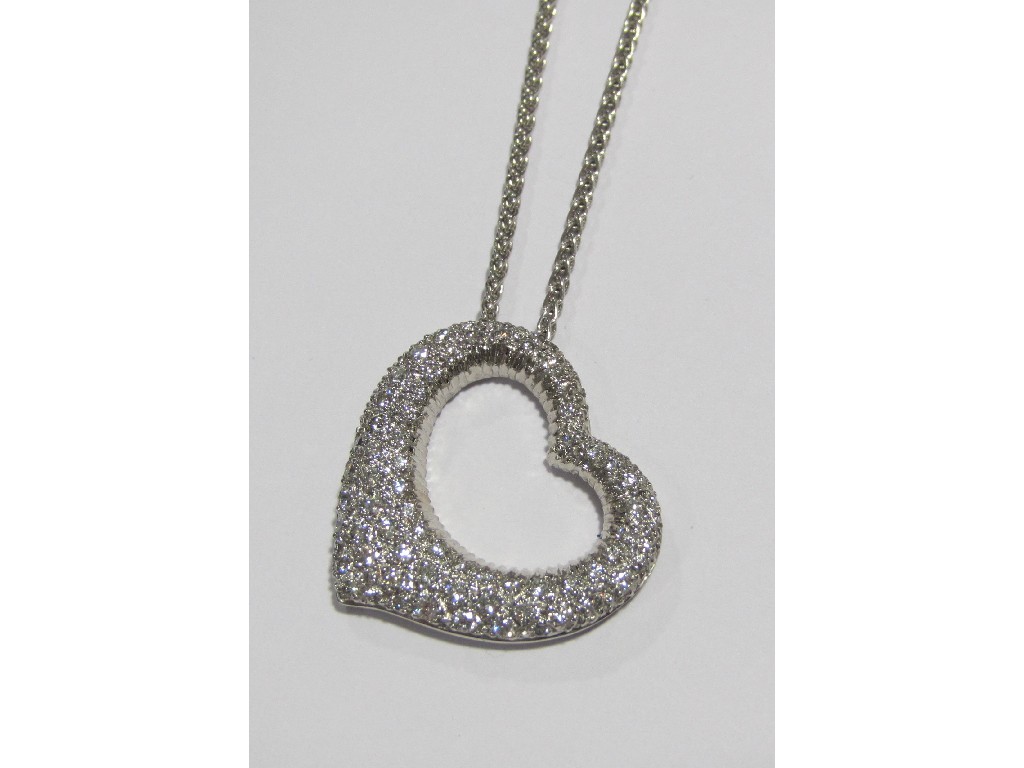 Appraisal: An ct white gold diamond set heart shaped pendant pave