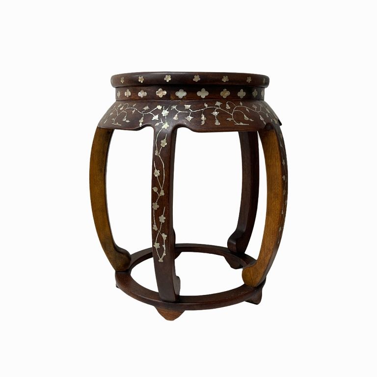 Appraisal: Chinese Solid Wood Inlaid Mother of Pearl Stool Chinese Solid