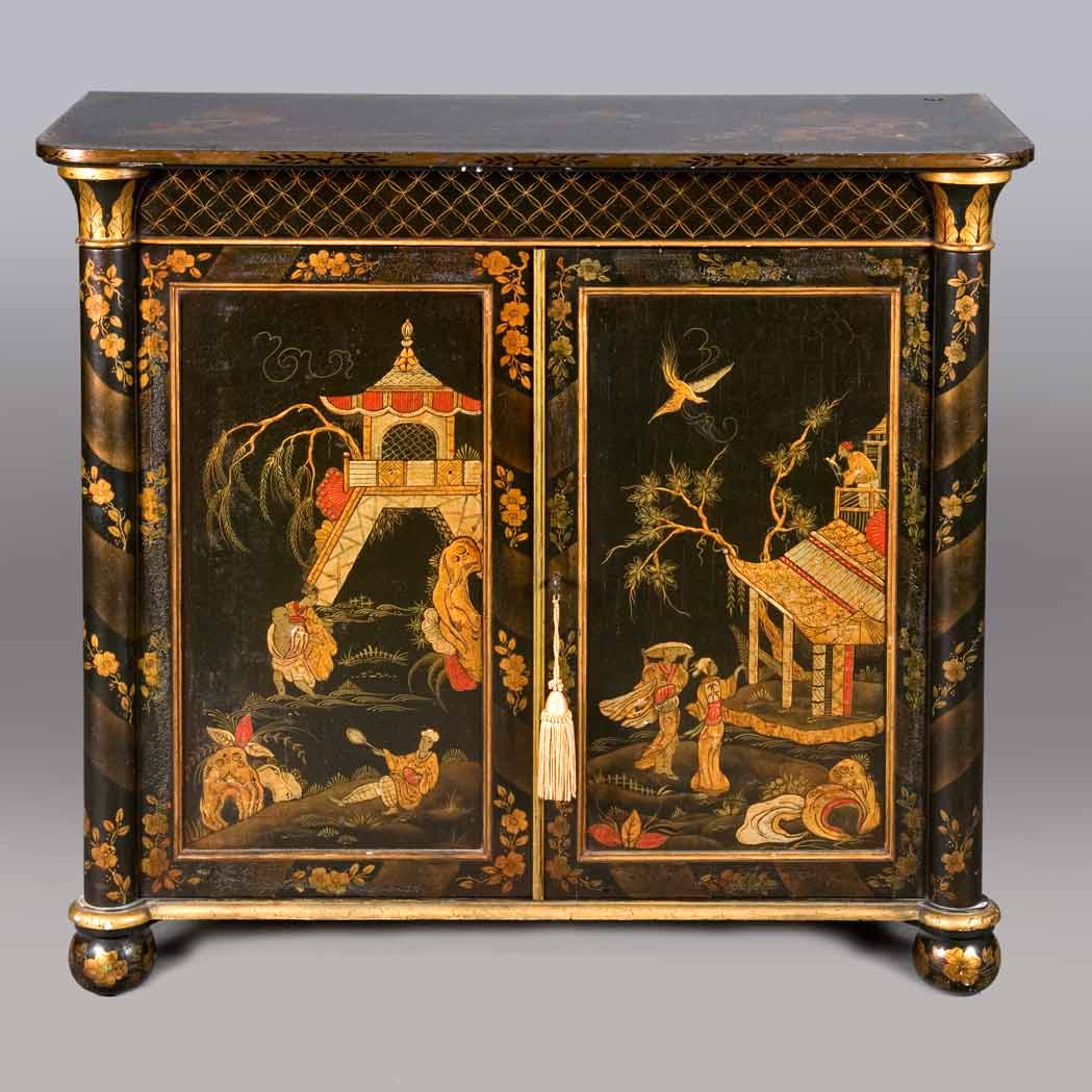 Appraisal: Regency Style Chinoiserie Decorated Side Cabinet Height inches width inches