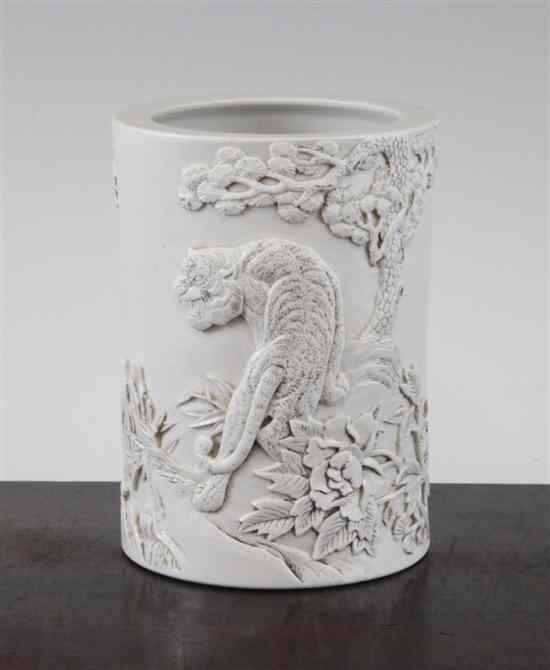 Appraisal: A Chinese biscuit porcelain brush pot seal mark 'Wang Binrong'