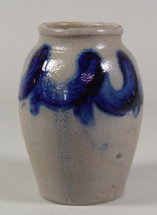 Appraisal: Brightly Decorated Cobalt Crock Mid th Century Freehand foliate decoration