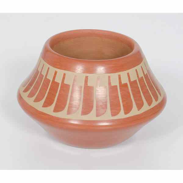 Appraisal: Charlotte Vigil San Ildefonso Redware Bowl with negative feather design