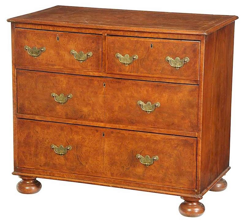 Appraisal: William and Mary Style Burlwood Chest British th century bookmatched