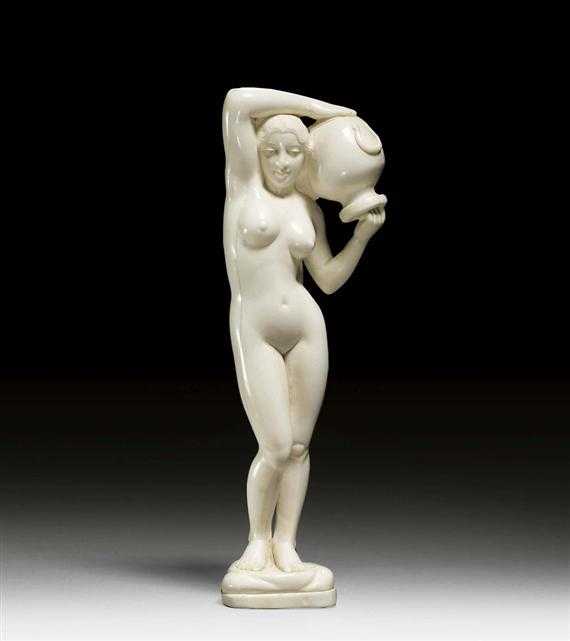 Appraisal: ANONYMOUS IVORY FIGURINE circa Plinth missing H cm