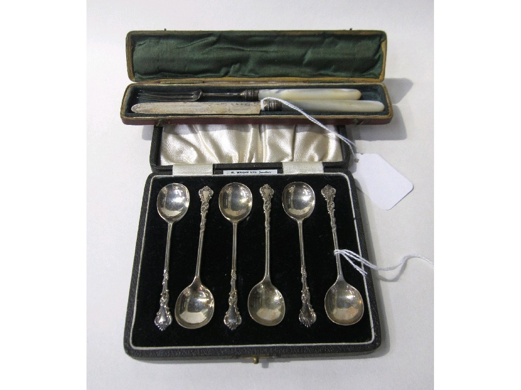 Appraisal: Lot comprising cased set of six silver coffee spoons and