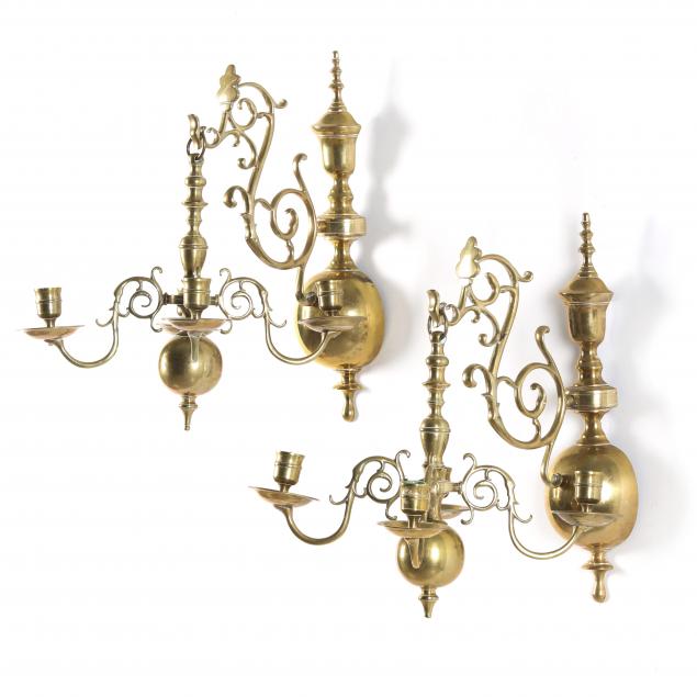 Appraisal: PAIR OF CONTINENTAL BRASS FOUR LIGHT WALL SCONCES Late th