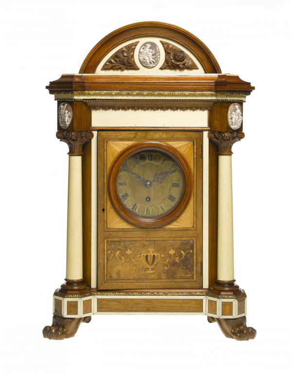 Appraisal: A VICTORIAN IVORY-MOUNTED WALNUT AND MARQUETRY CLOCKCASE BY J B