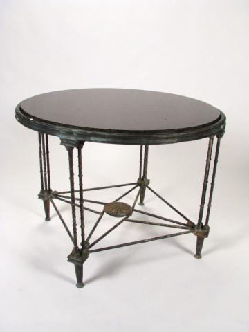 Appraisal: Round patinated bronze center table with bamboo motif legs with