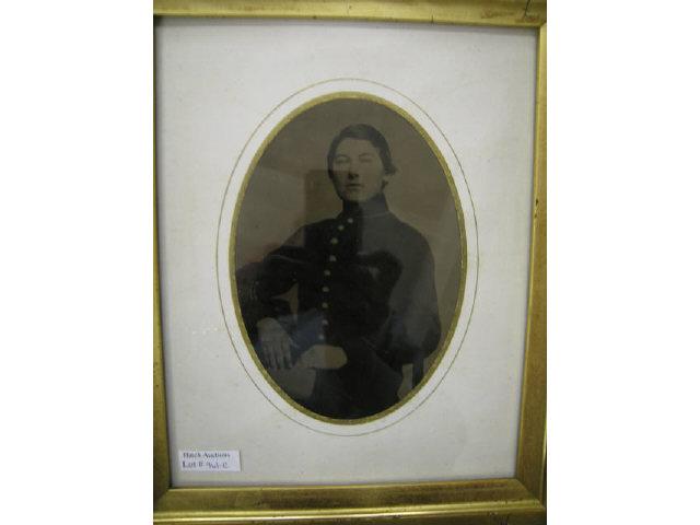 Appraisal: Civil War Tintype of Soldier carved walnut shadowbox frame