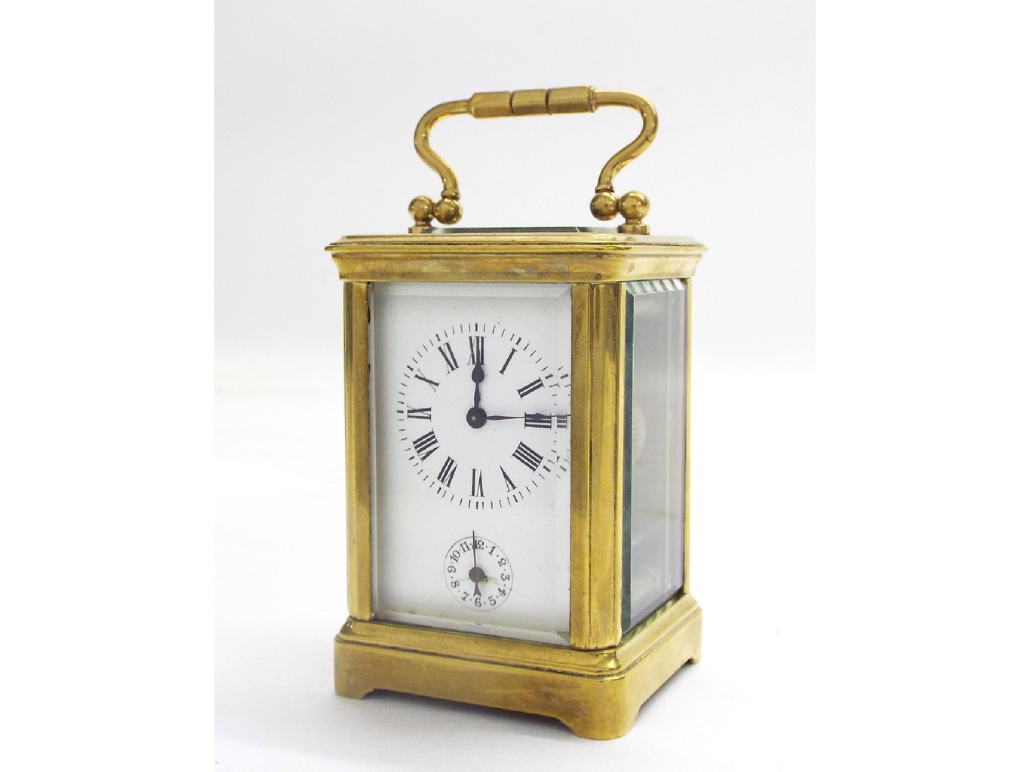 Appraisal: Miniature brass alarm carriage timepiece within a corniche case high