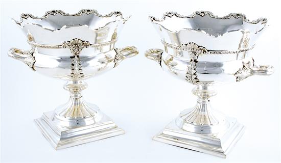 Appraisal: Pair English silverplate Monteiths a scalloped rim on a pedestal