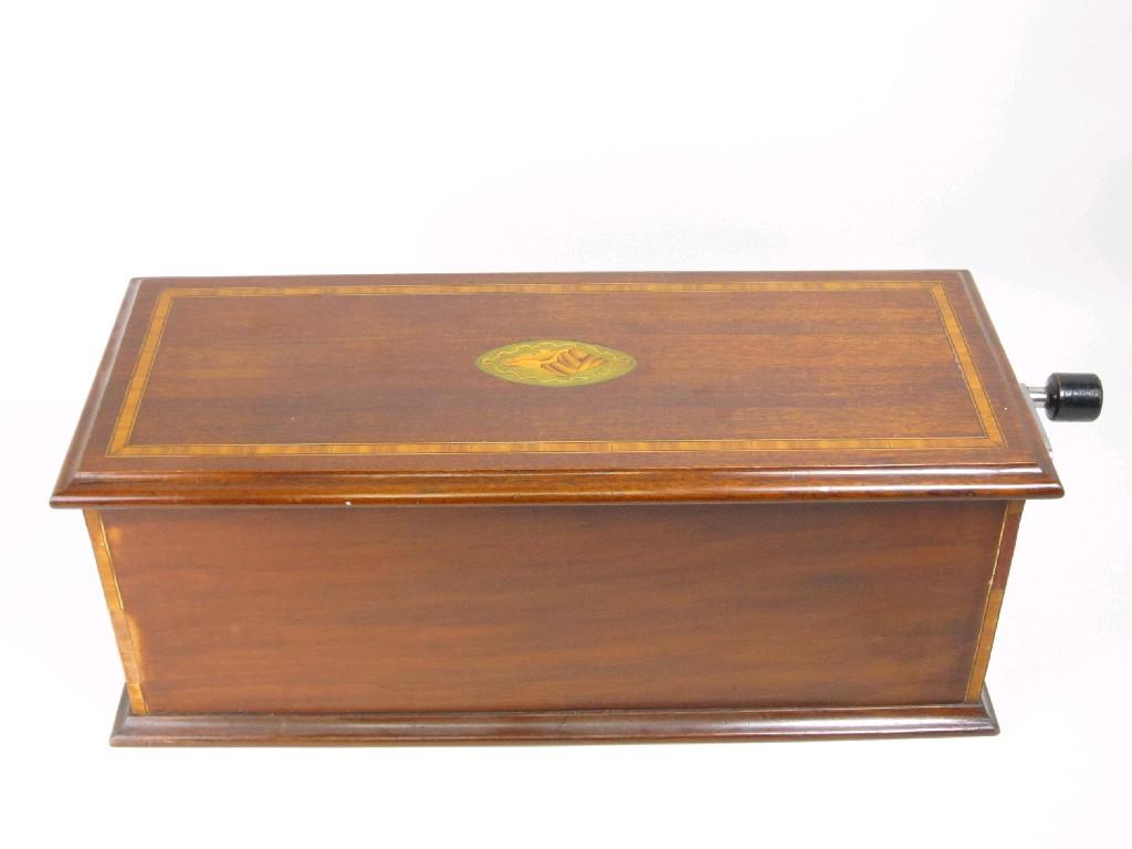 Appraisal: A key wind Musical Box in mahogany case with satinwood