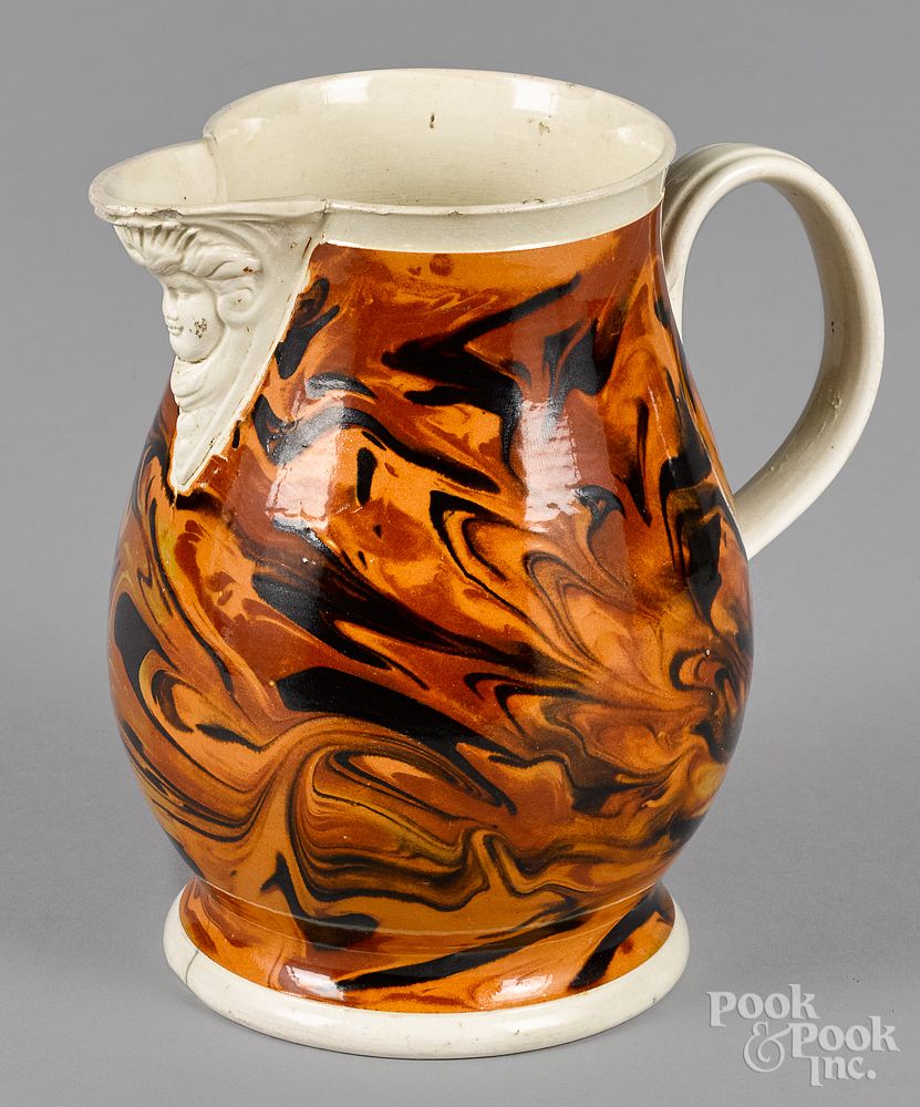 Appraisal: Mocha pitcher th c Mocha pitcher th c with marbleized