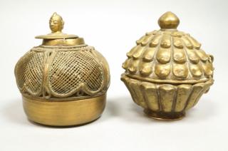 Appraisal: pc Brass Metal Hinged Lidded Jars One of lotus form