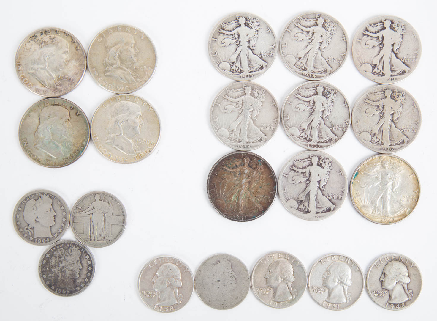 Appraisal: US Mixed Silver Quarters and Halves Eight silver quarters and