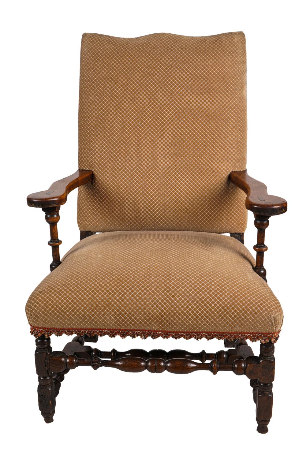 Appraisal: COUNTRY FRENCH FRUITWOOD ARMCHAIR inches wide inches high Condition