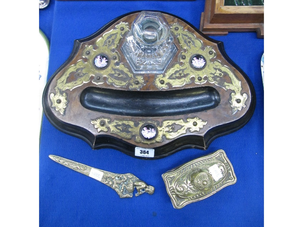 Appraisal: A Victorian gilt metal mounted inkstand with a blotter and