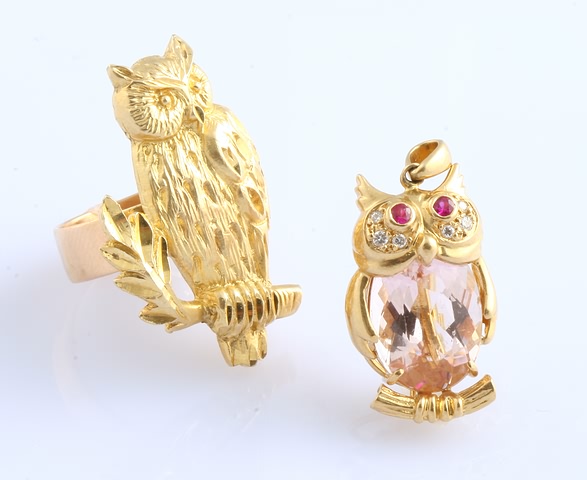 Appraisal: One KY owl ring Size gms One KY owl pendant