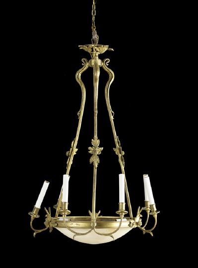 Appraisal: French Art Nouveau Gilt-Brass and Alabaster Six-Light Chandelier first quarter