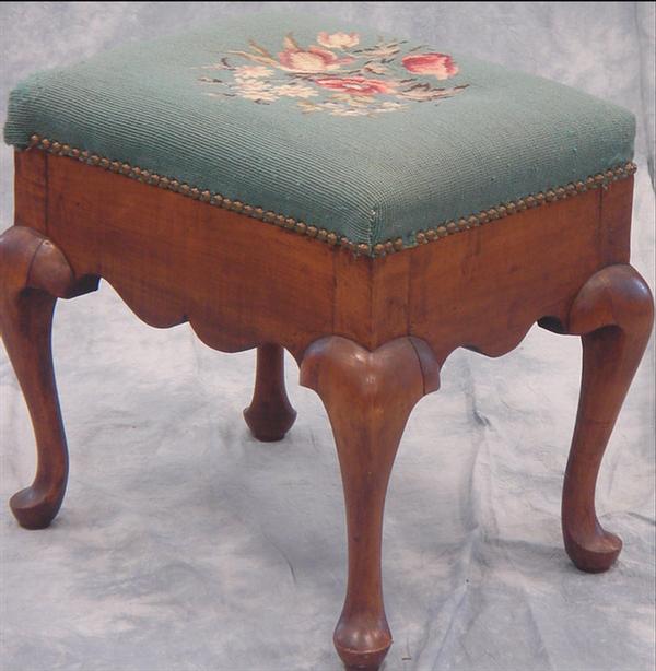 Appraisal: Walnut Queen Anne style foot stool with needlepoint seat square