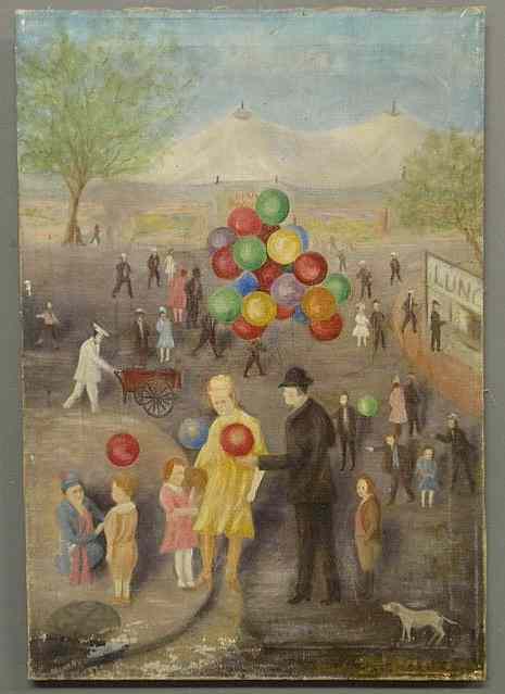 Appraisal: Oil on canvas painting of people at a carnival with