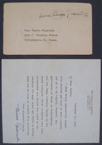 Appraisal: piece Typed Letter Signed Roosevelt Eleanor New York Nov p