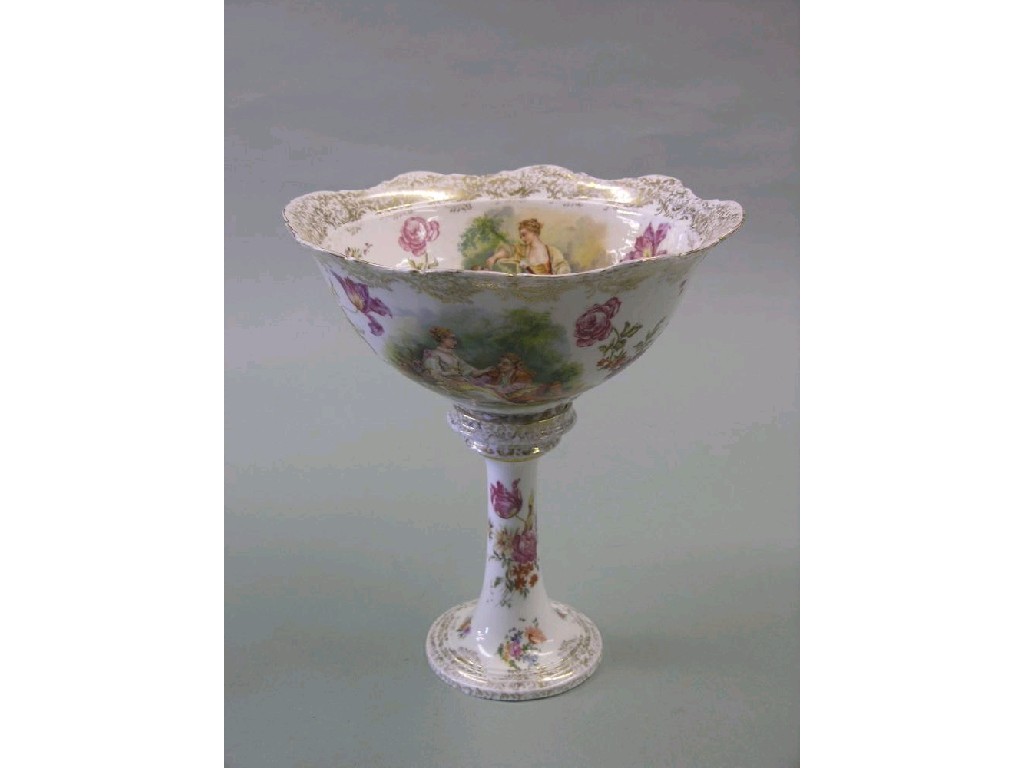 Appraisal: A German porcelain pedestal bowl printed with flower sprays and