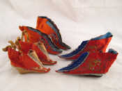 Appraisal: Three pairs of Oriental embroidered red shoes for bound feet