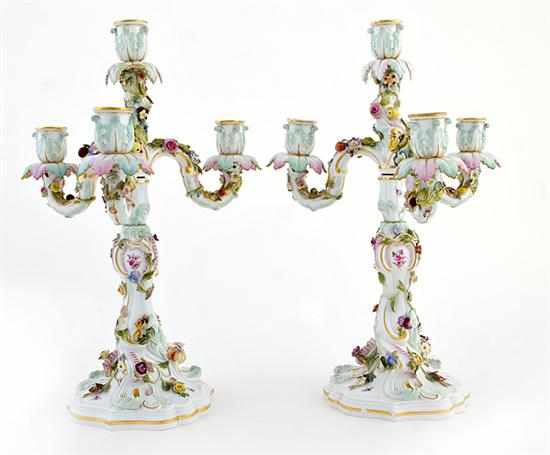 Appraisal: Pair Meissen four-light candelabra first quarter th century Rococo molded