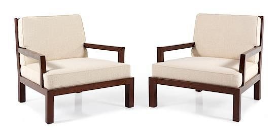 Appraisal: Michael Taylor American - Pair of Custom Lounge Chairs Michael