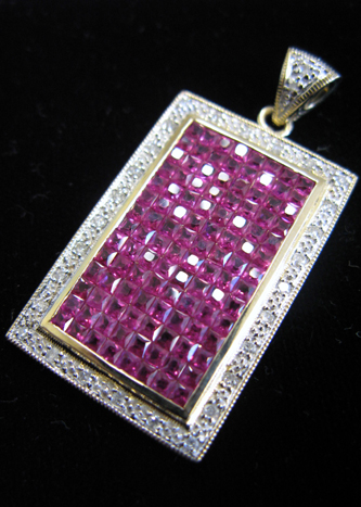 Appraisal: RUBY DIAMOND AND FOURTEEN KARAT GOLD PENDANT with appraisal Set